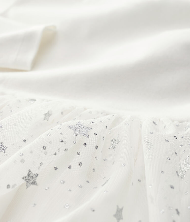 Robe manches longues coton et tulle enfant fille blanc MARSHMALLOW/gris ARGENT